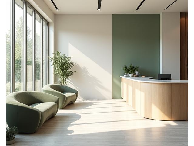 Bright and inviting wellness center reception area, with comfortable seating and natural light